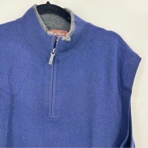 Francie Hargrove Men 100% Cashmere Sleeveless 1/4 Zip Pullover Sweater Top XL